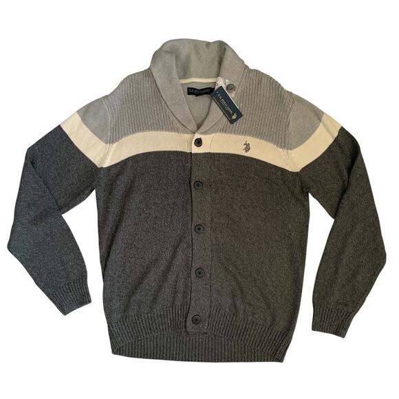 U.S. Polo Assn. Men's Size L Button Front knit Long Sleeve Cardigan Sweater New - Picture 2 of 15